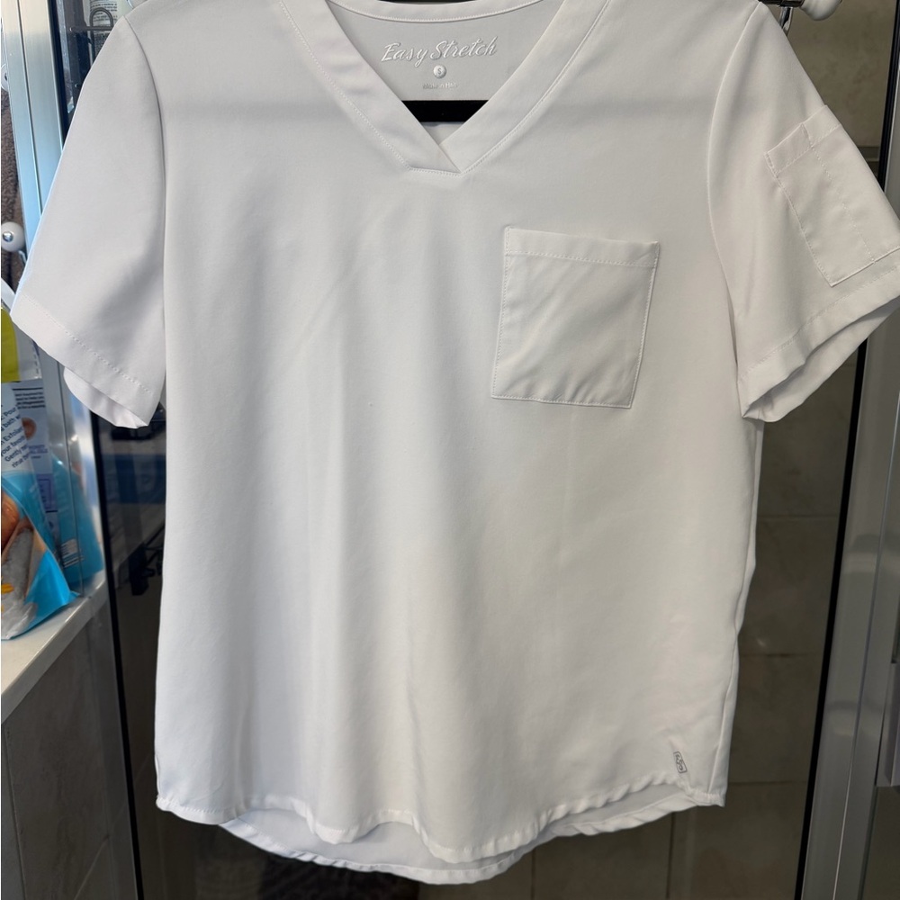 Easy Stretch Women's V-Neck Scrub Top in White